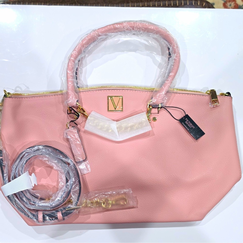Victoria's Secret Womens Large Pink Sloutch Satchel Top Handle Bag Gold Hardware